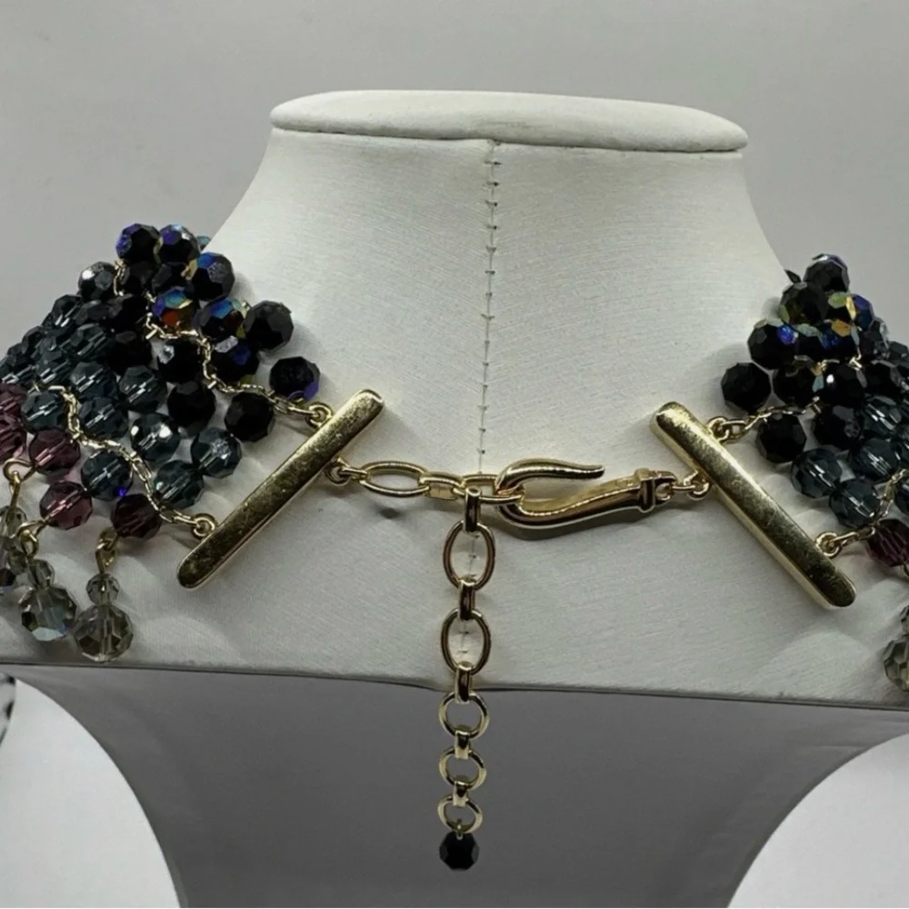 Authentic Signed Vintage Swarovski Multicolor Beaded Statement Necklace - Picture 5 of 11